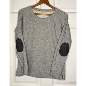 J.CREW Gray Crewneck Fleece Sweatshirt Raglan Elbow Patches S A8739